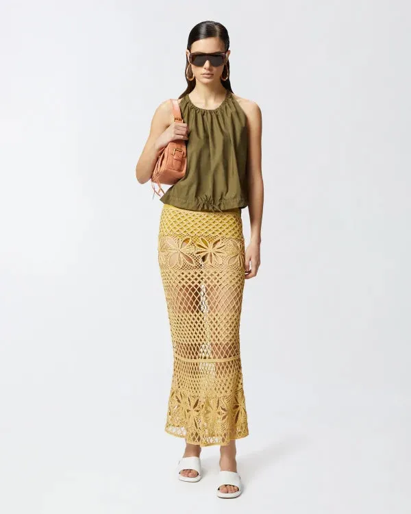 Fancy Crochet Effect Long Skirt - Mustard