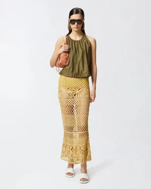 Fancy Crochet Effect Long Skirt - Mustard