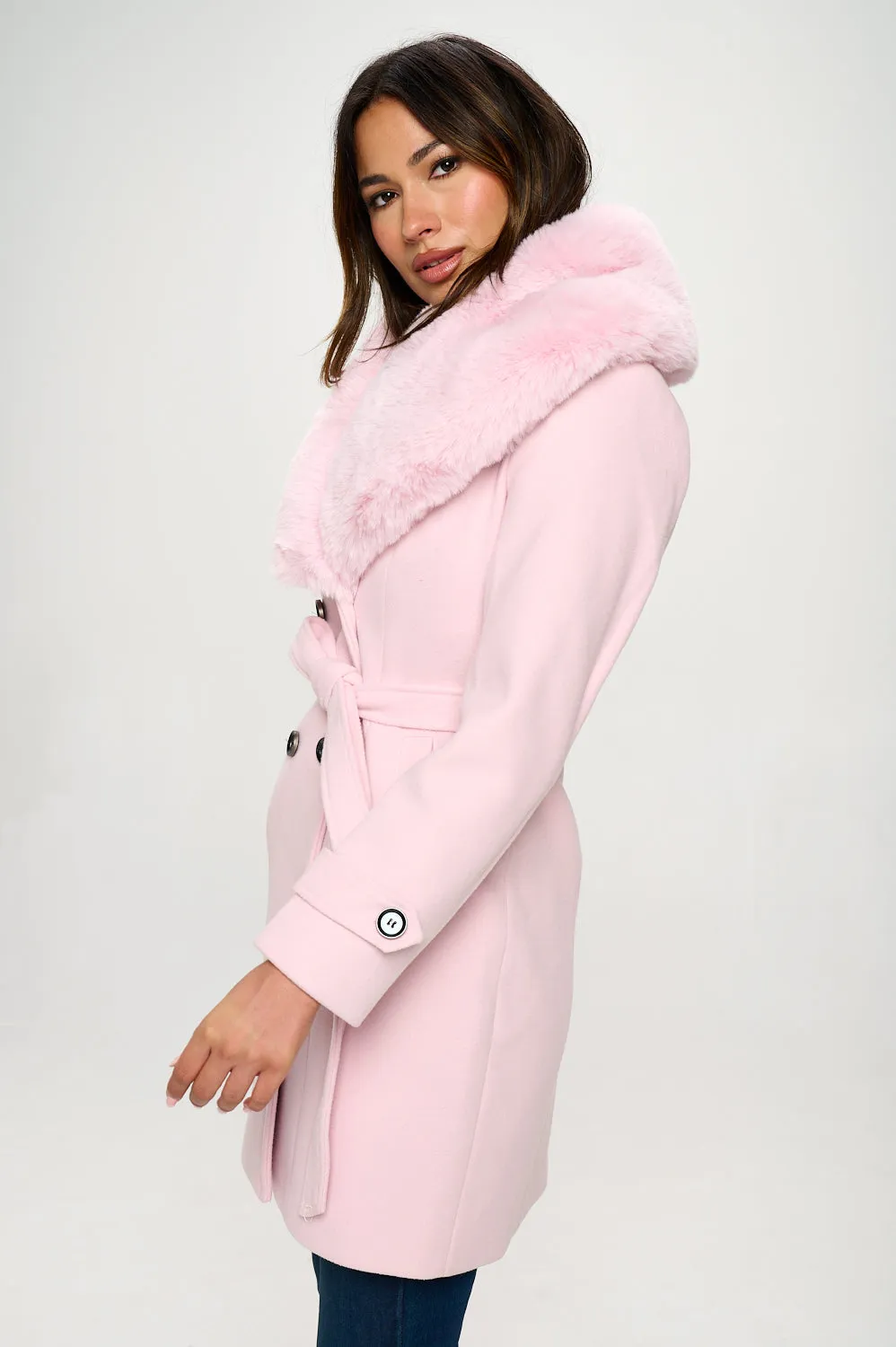 Faux Fur Collar Trench Coat