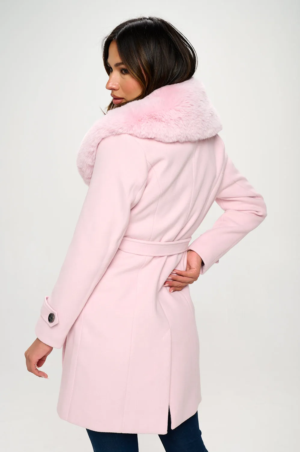 Faux Fur Collar Trench Coat