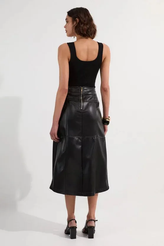 Faux Leather Tie Detail Wrap Midi Skirt