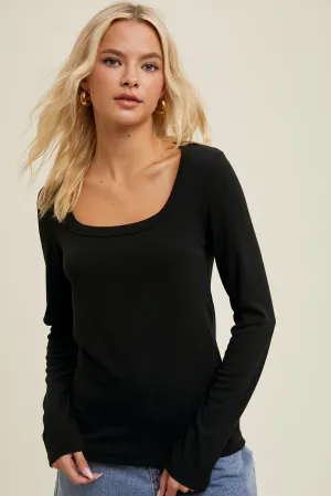 Fitted Scoop Neck Top - Black