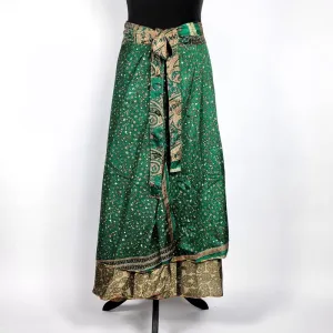 Flattering Indian gypsy wrap skirt, made from vintage silk-mix saree fabrics with Oriental & floral print #45