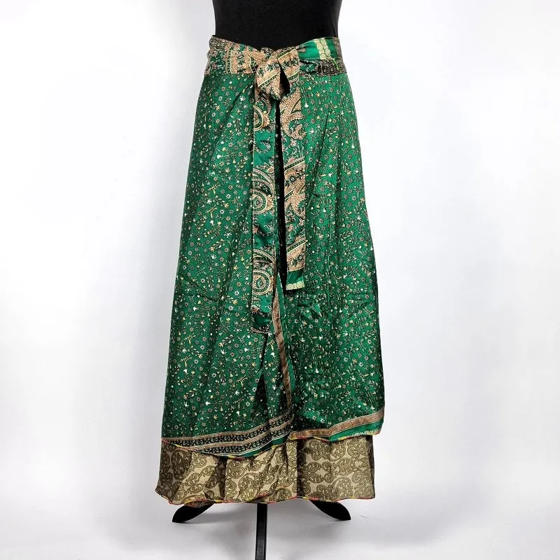 Flattering Indian gypsy wrap skirt, made from vintage silk-mix saree fabrics with Oriental & floral print #45