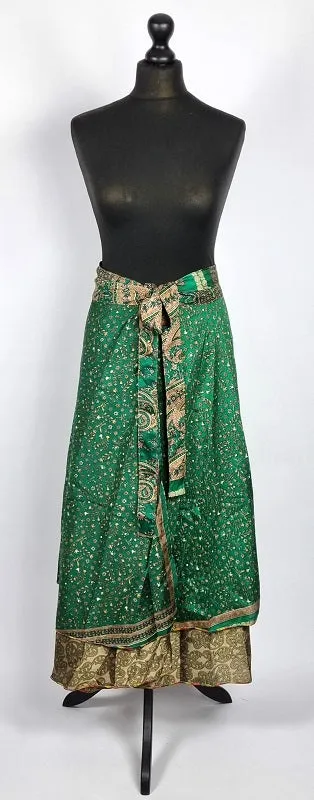 Flattering Indian gypsy wrap skirt, made from vintage silk-mix saree fabrics with Oriental & floral print #45