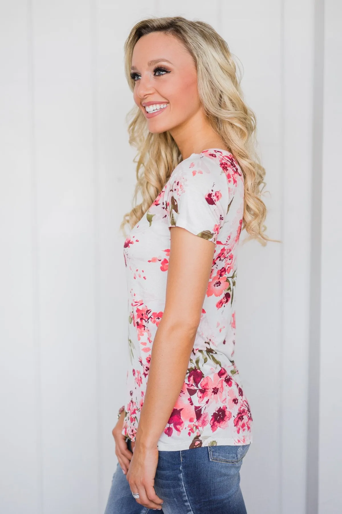 Floral All Day Criss-Cross Top- Ivory
