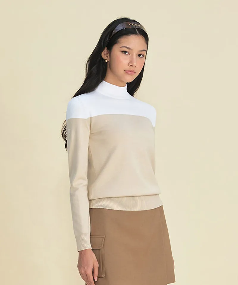 FORDI Color Block Turtleneck Knit - Beige