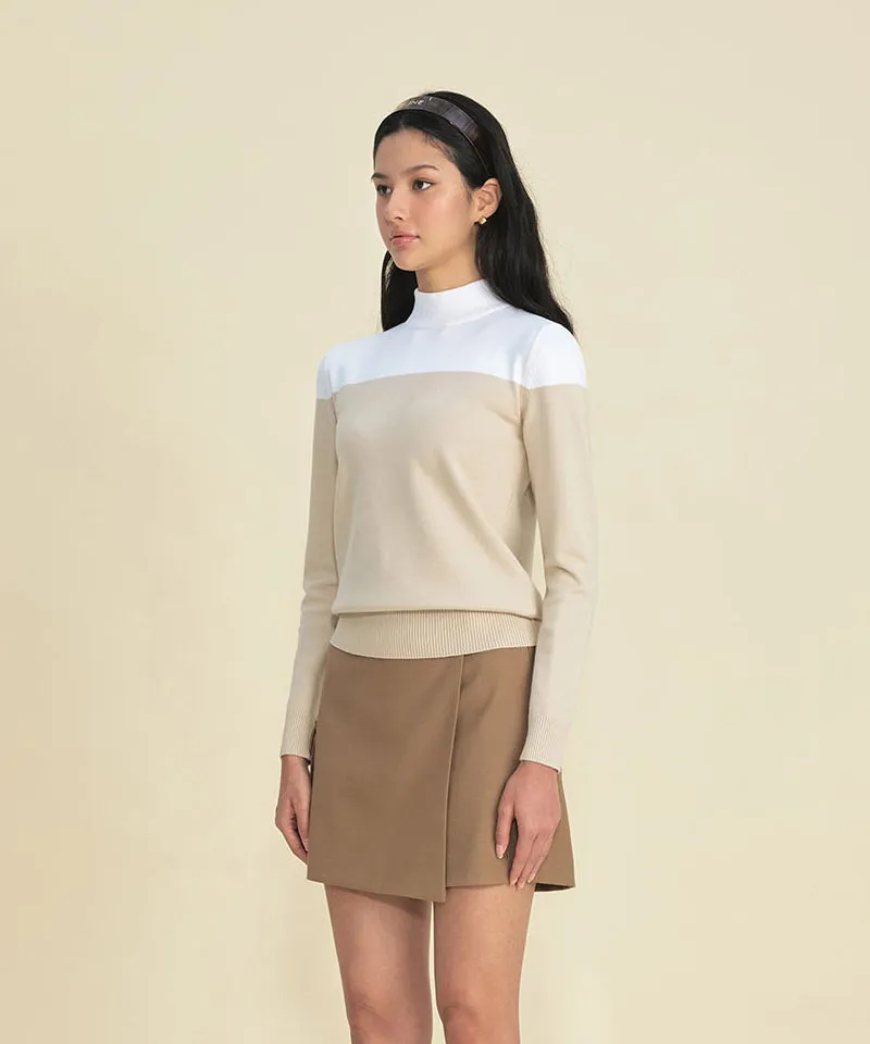 FORDI Color Block Turtleneck Knit - Beige
