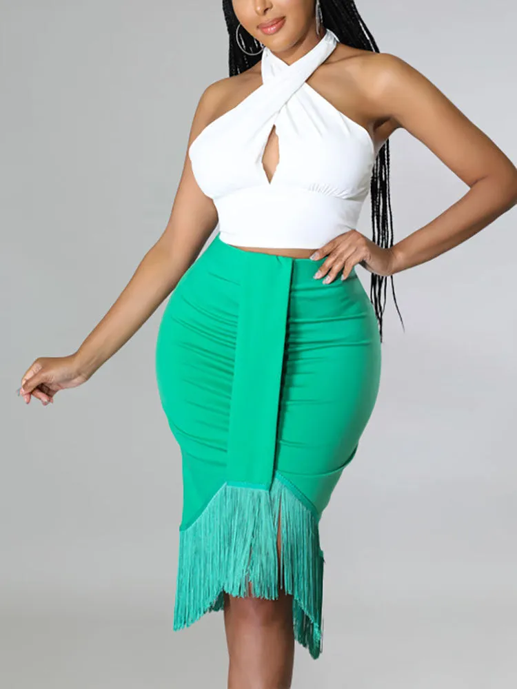 Fringe Hem Pencil Skirt