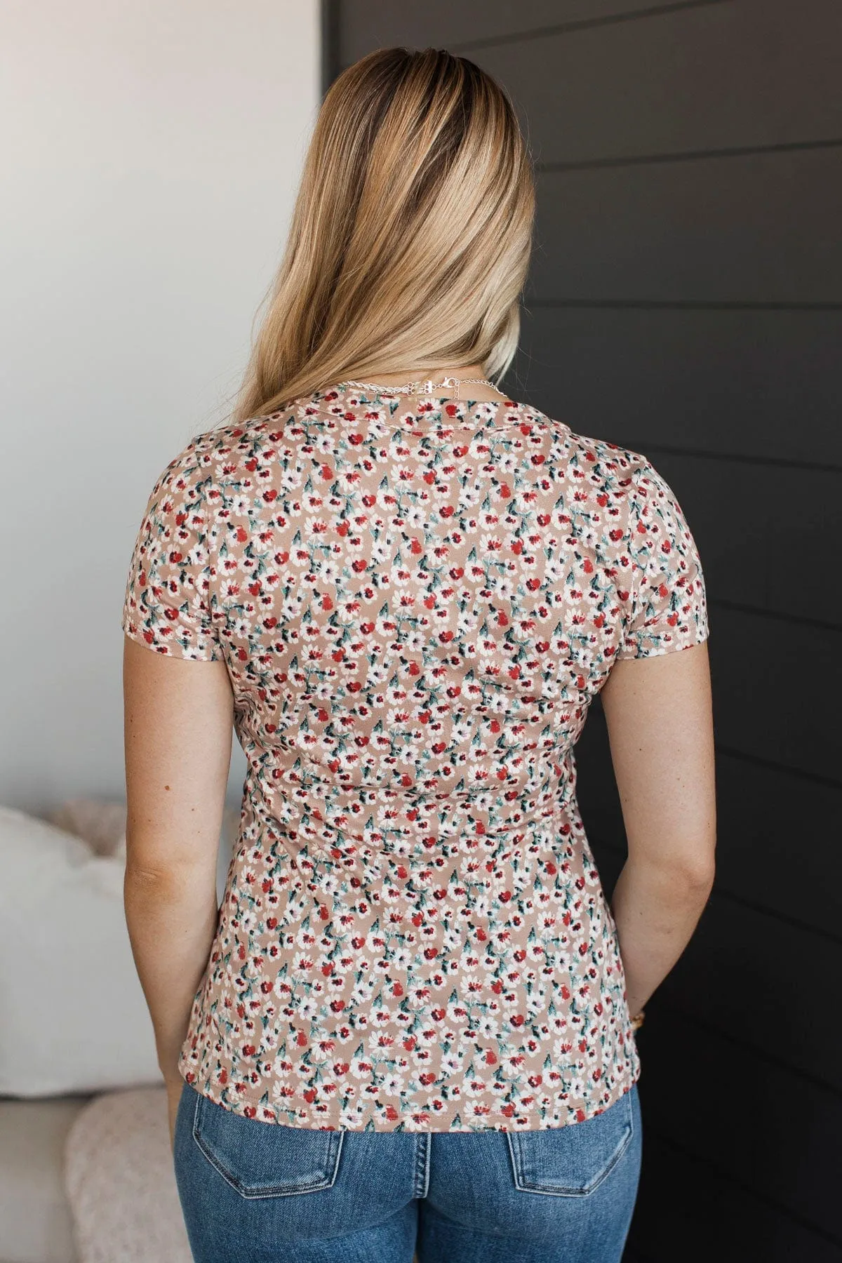 Fulfilling Dreams Short Sleeve Floral Top- Taupe