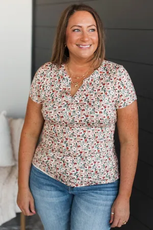 Fulfilling Dreams Short Sleeve Floral Top- Taupe