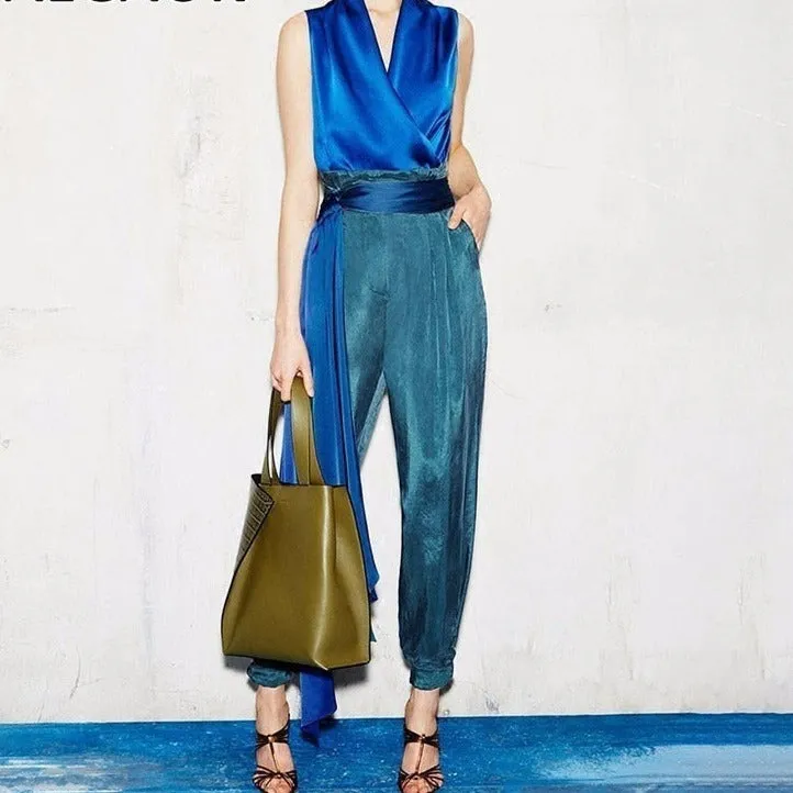 GAL V Neck Sleeveless High Waist Pant Suit
