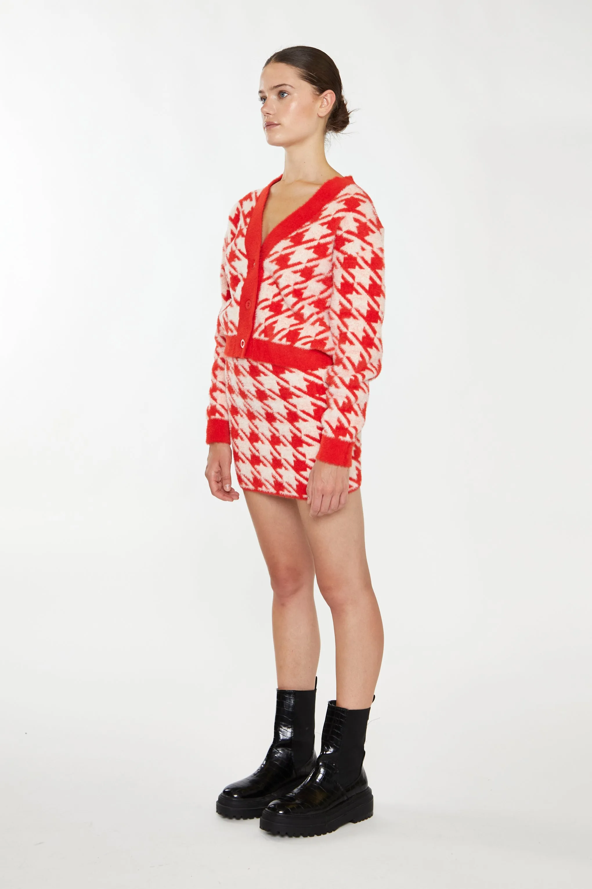 Glamorous Orange Cream Dogtooth Print Mini Skirt