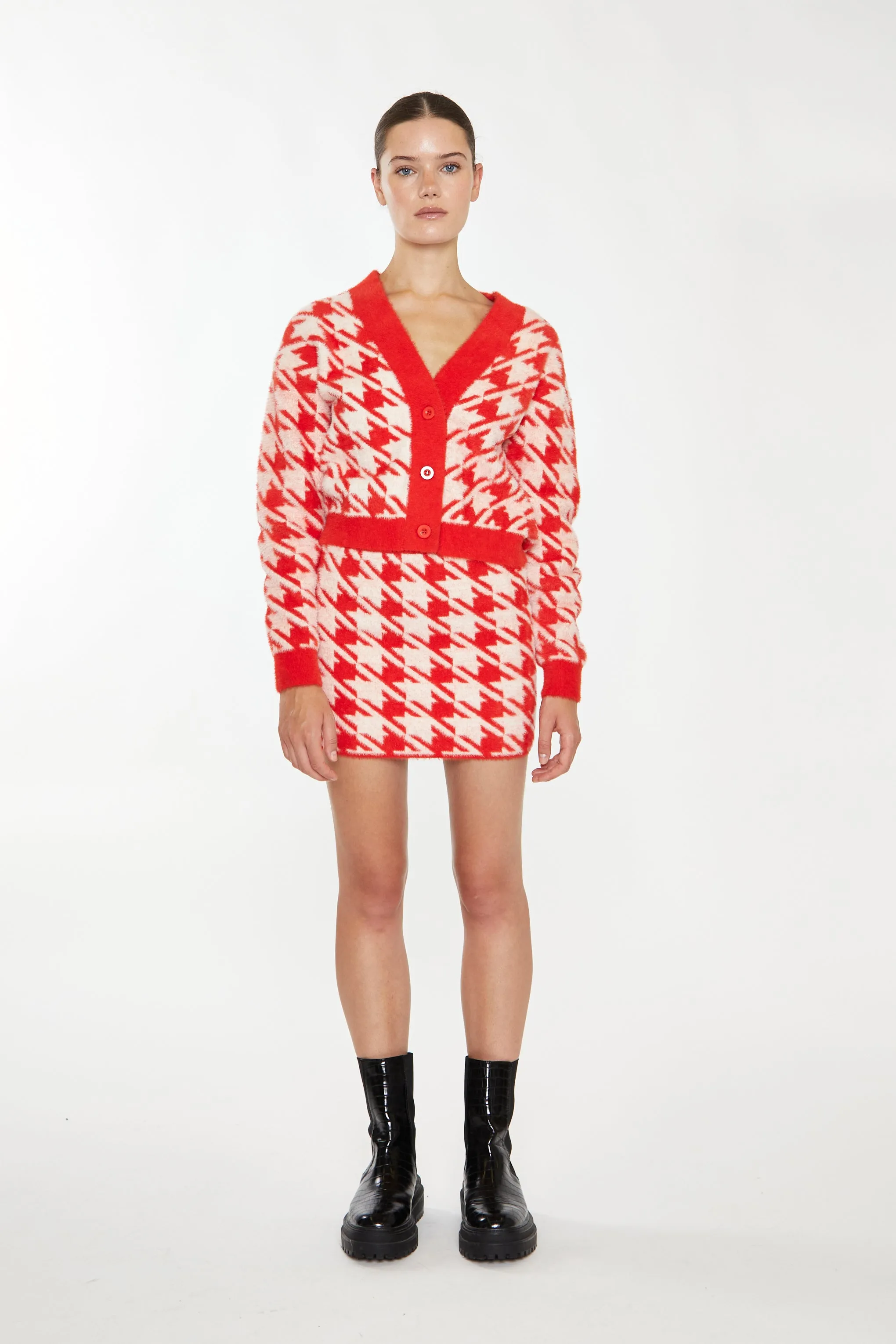 Glamorous Orange Cream Dogtooth Print Mini Skirt