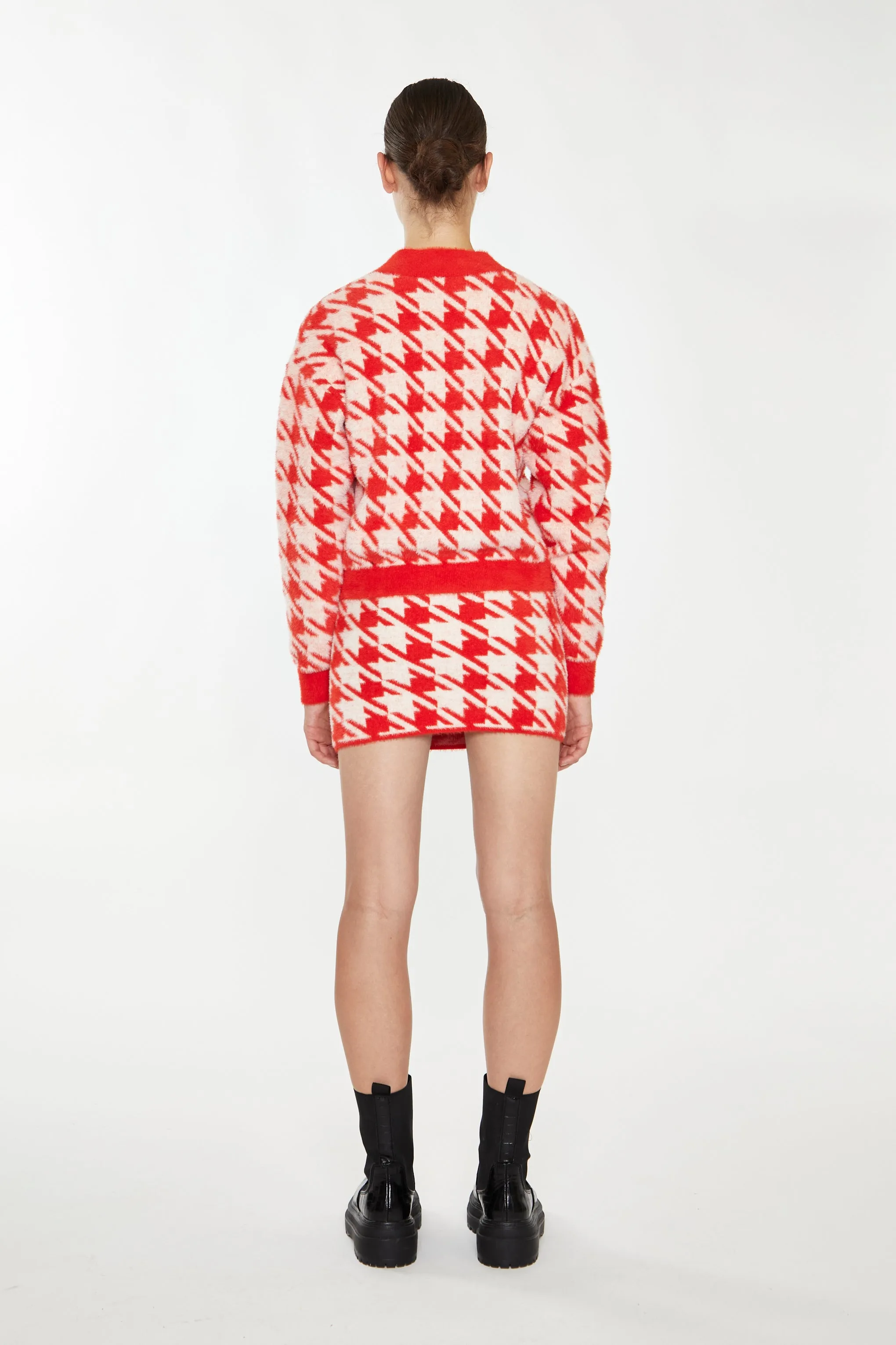 Glamorous Orange Cream Dogtooth Print Mini Skirt