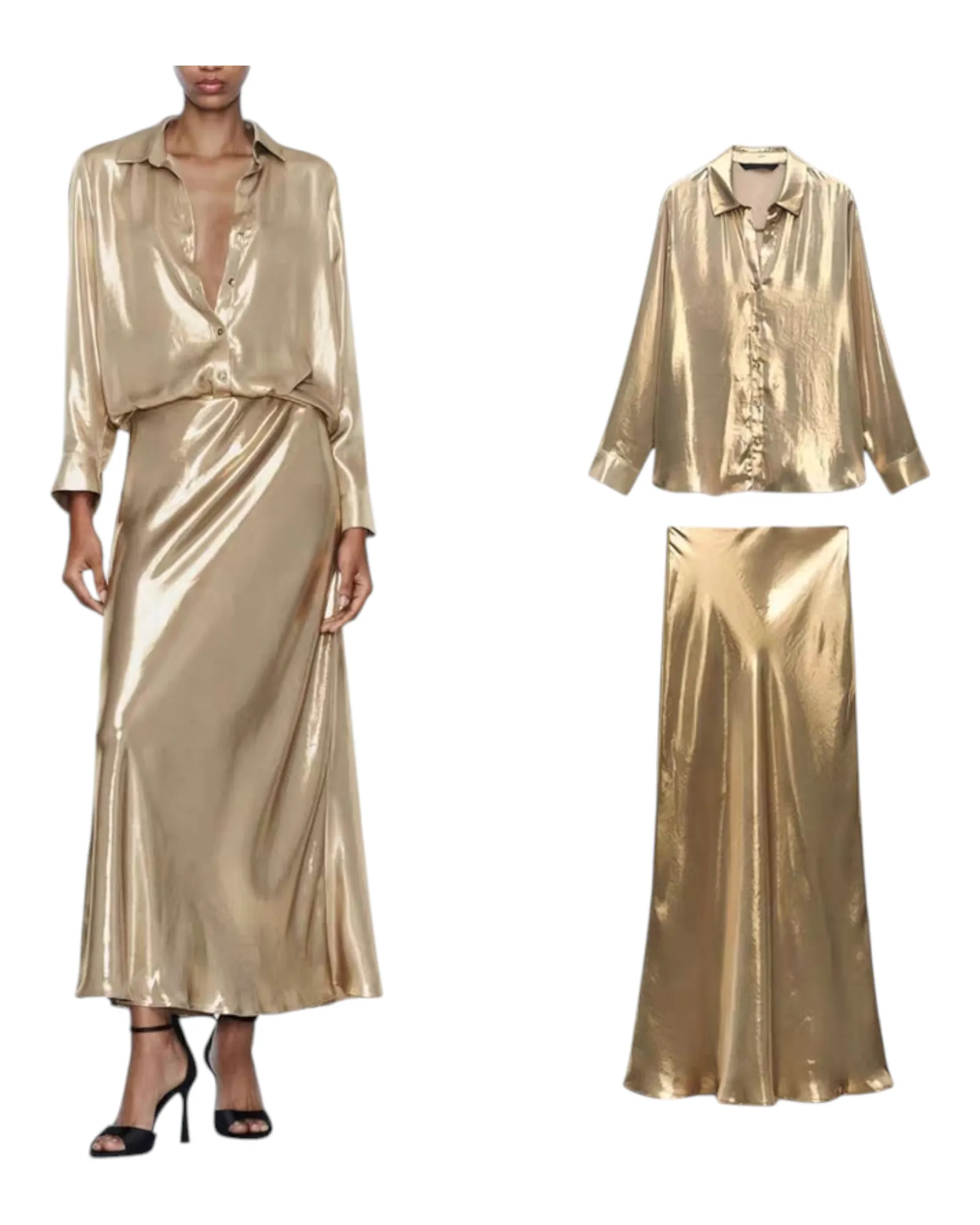 Gold Metallic Long Slip Skirt