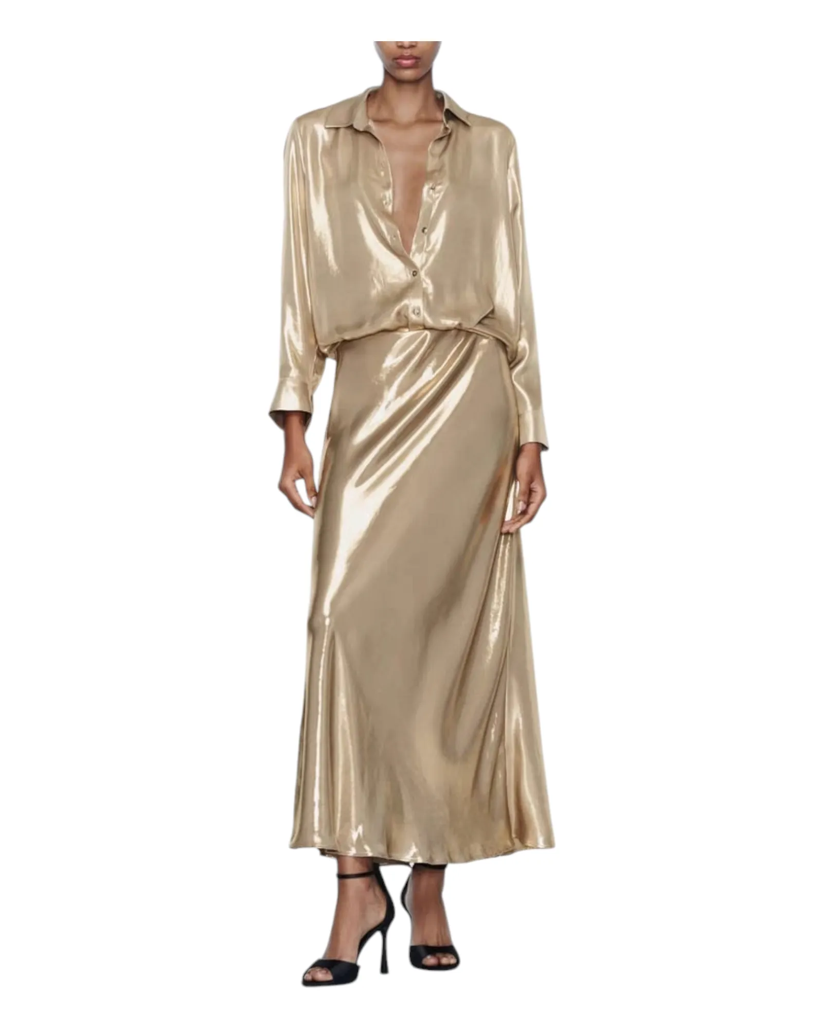 Gold Metallic Long Slip Skirt