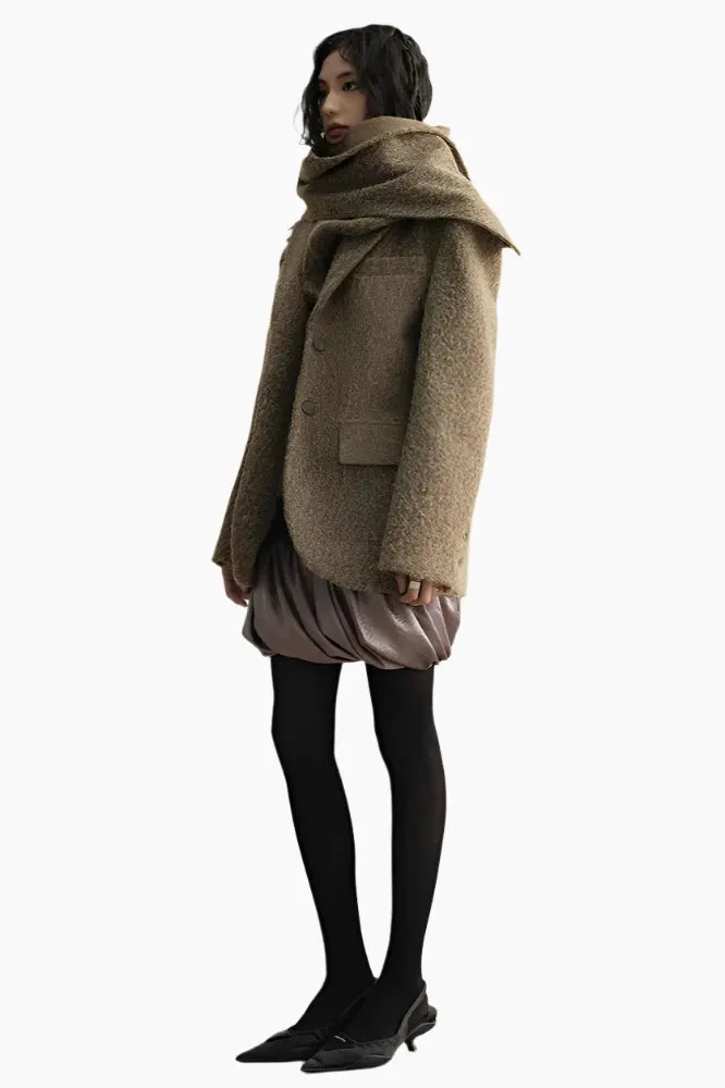 Golden Ember Scarf-Collar Coat