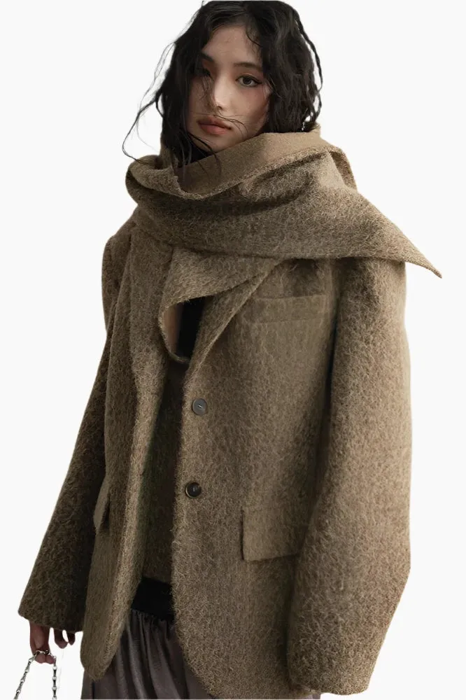 Golden Ember Scarf-Collar Coat