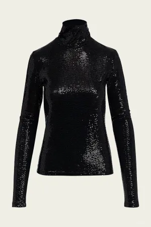 Gong Jersey Turtleneck Top in Black