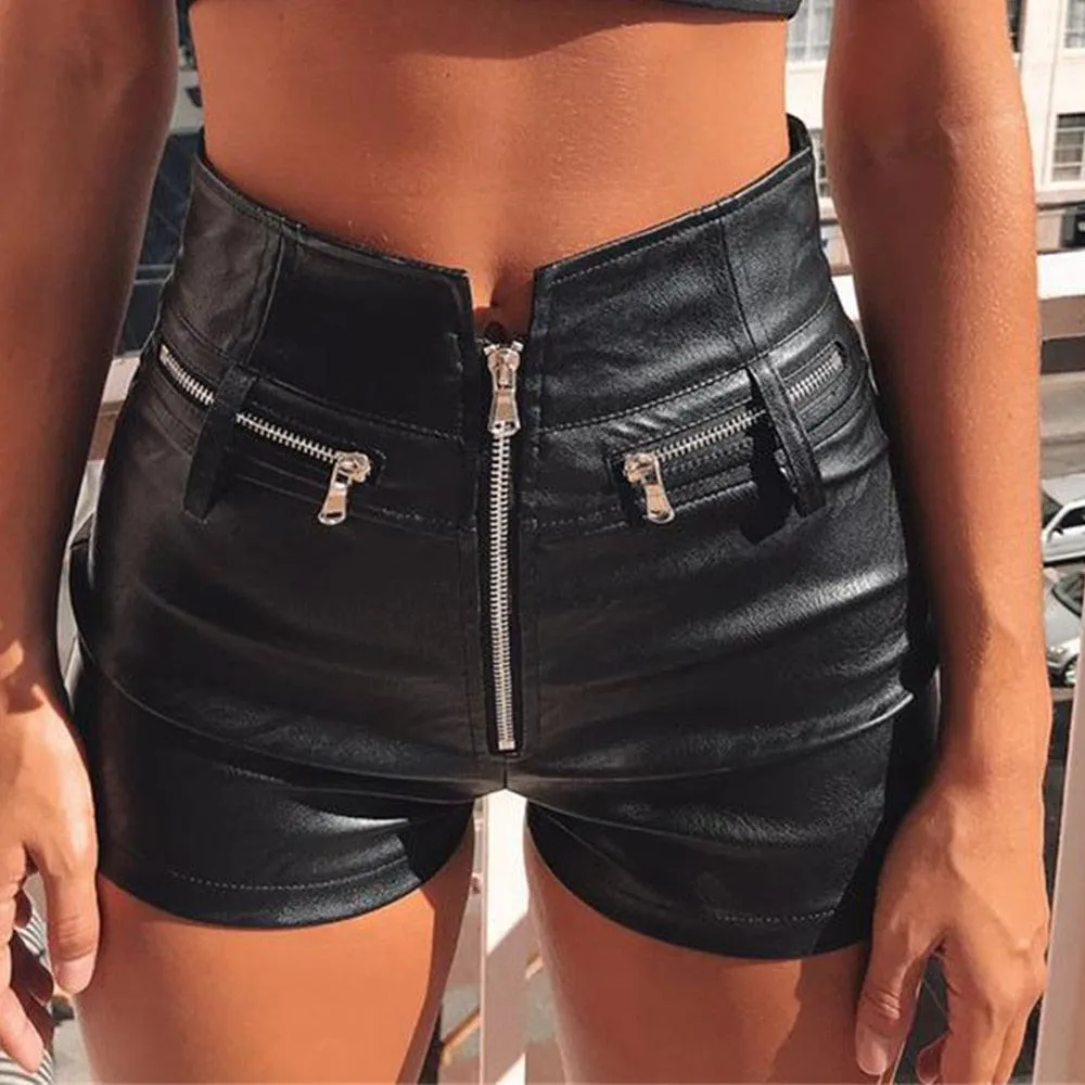 goth faux leather high waisted shorts