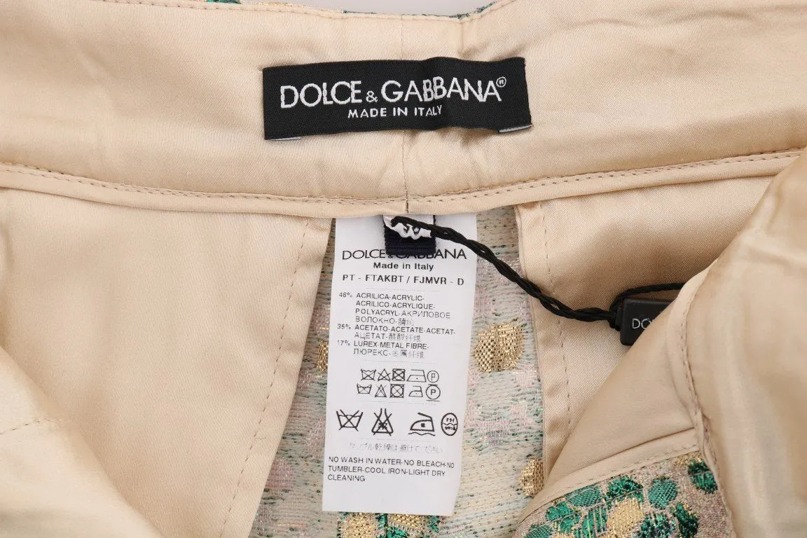 Green Beige Floral Brocade Pants
