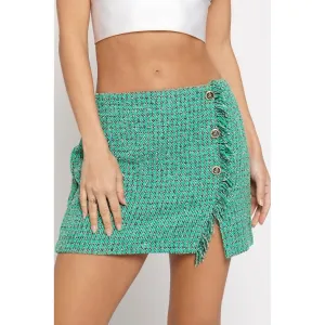 green   black frayed houndstooth skirt