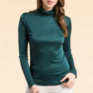 Green satin turtleneck top
