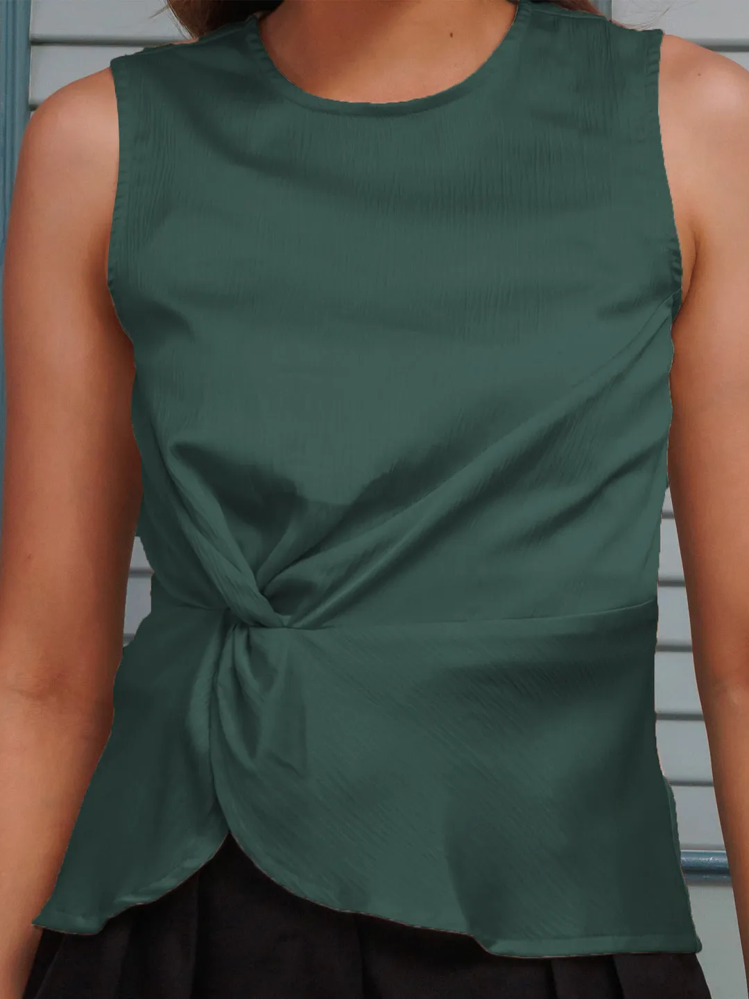 Green Solid Fitted Top