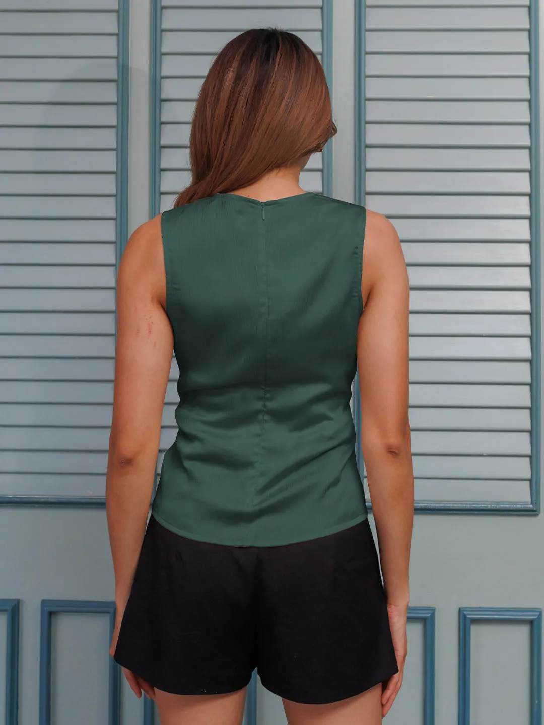 Green Solid Fitted Top