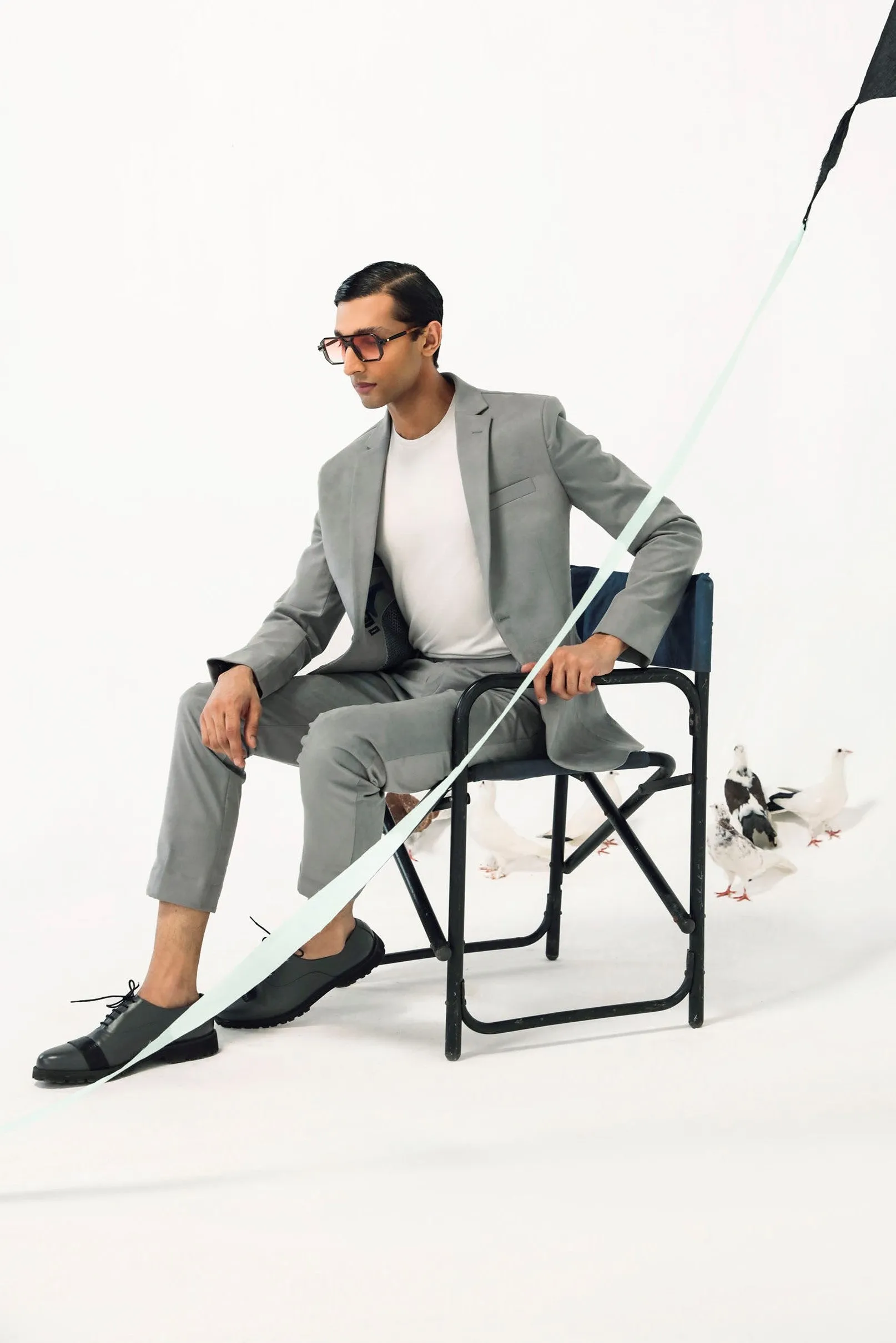 Grey Suede Leather Tailored Suit