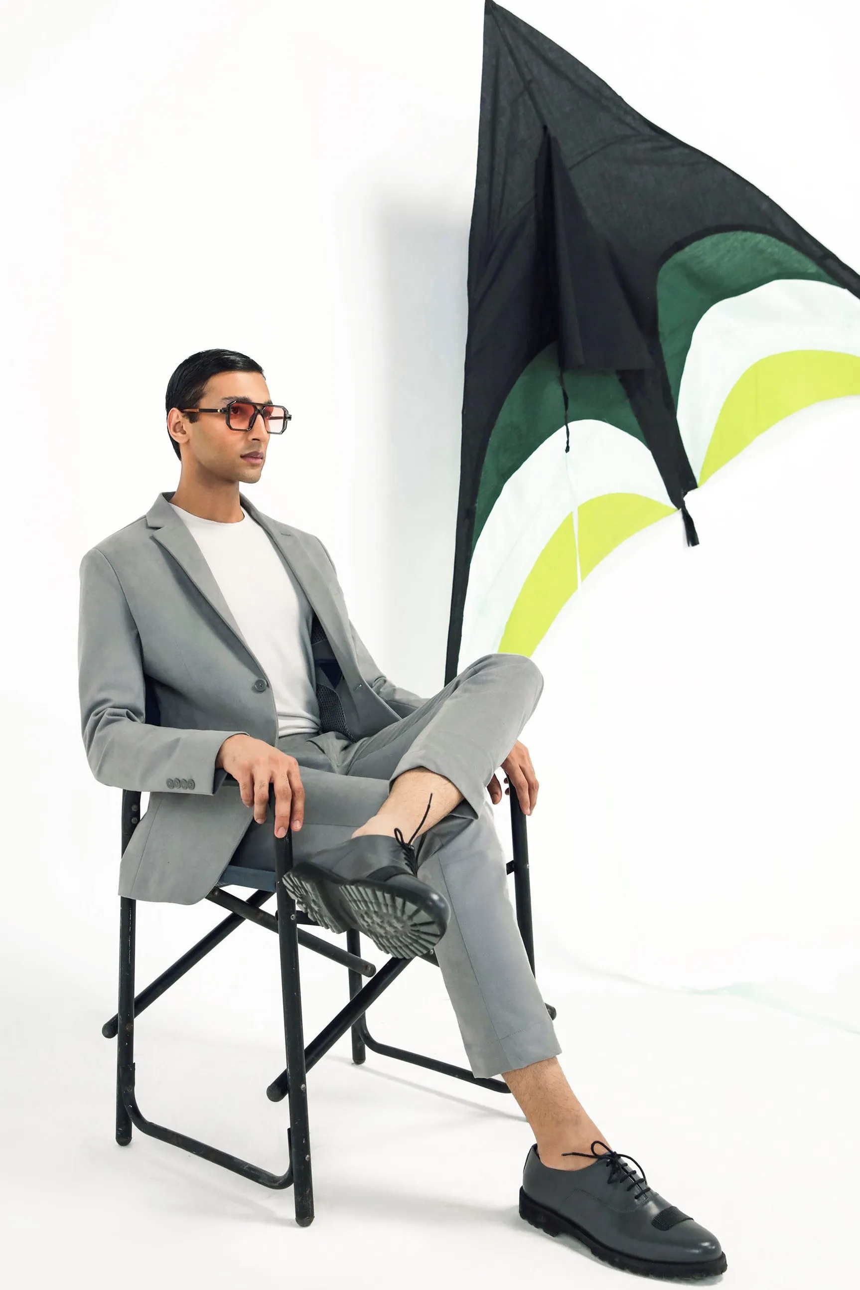 Grey Suede Leather Tailored Suit