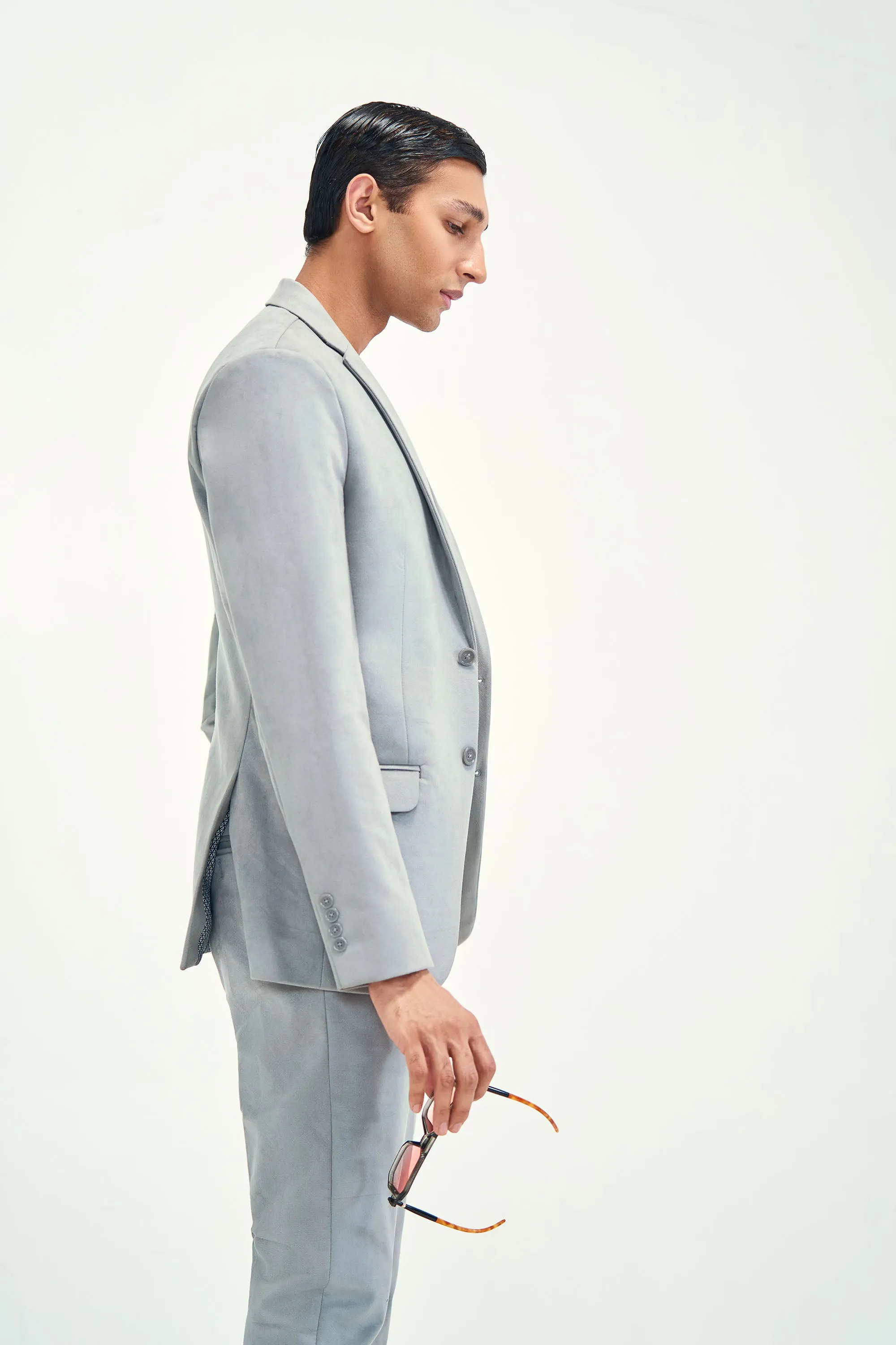 Grey Suede Leather Tailored Suit