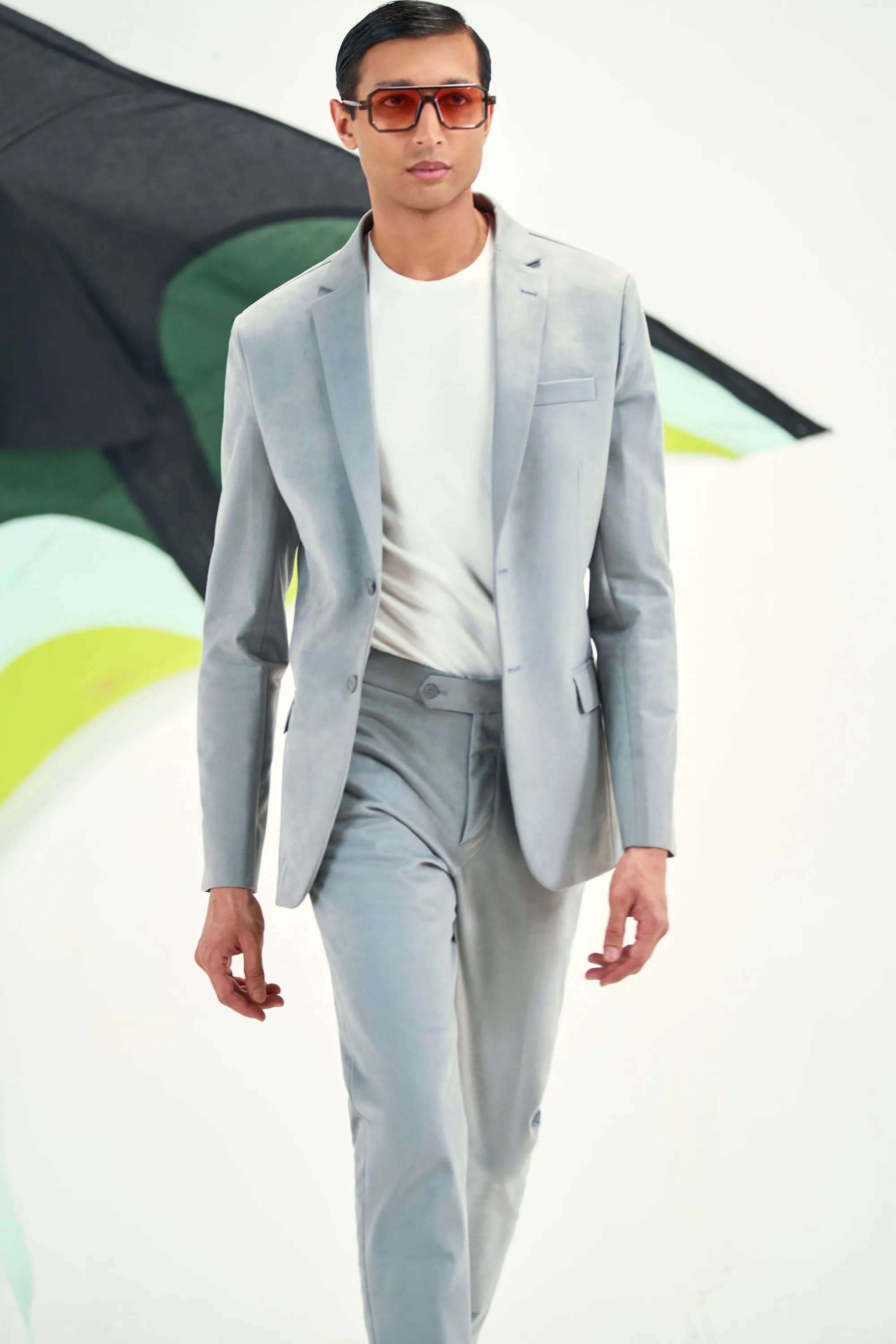 Grey Suede Leather Tailored Suit