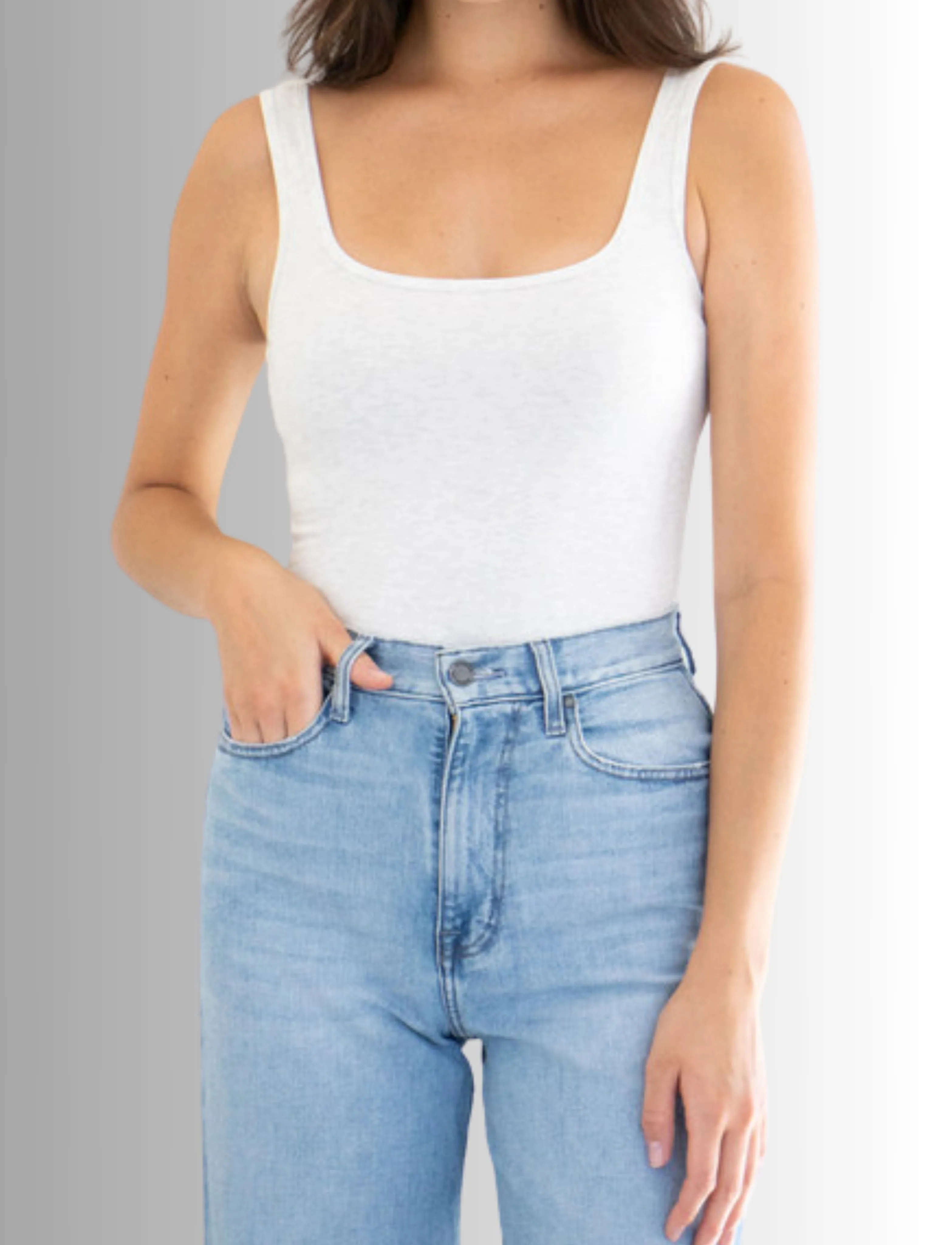 Hannah Square Neck Body Suit in Heather Grey