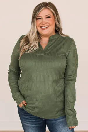Happy For You Ribbed Knit Top- Olive