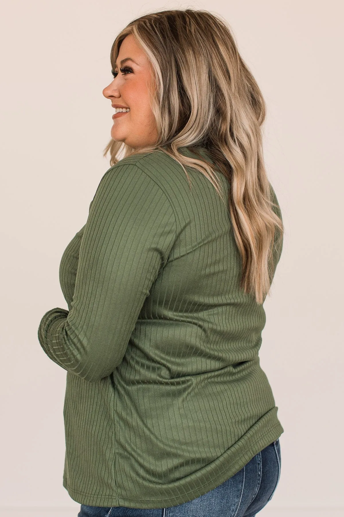Happy For You Ribbed Knit Top- Olive