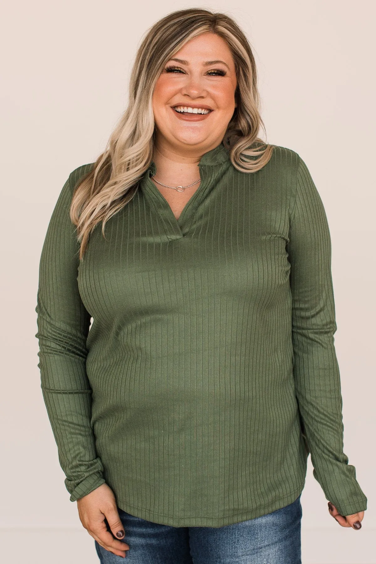 Happy For You Ribbed Knit Top- Olive