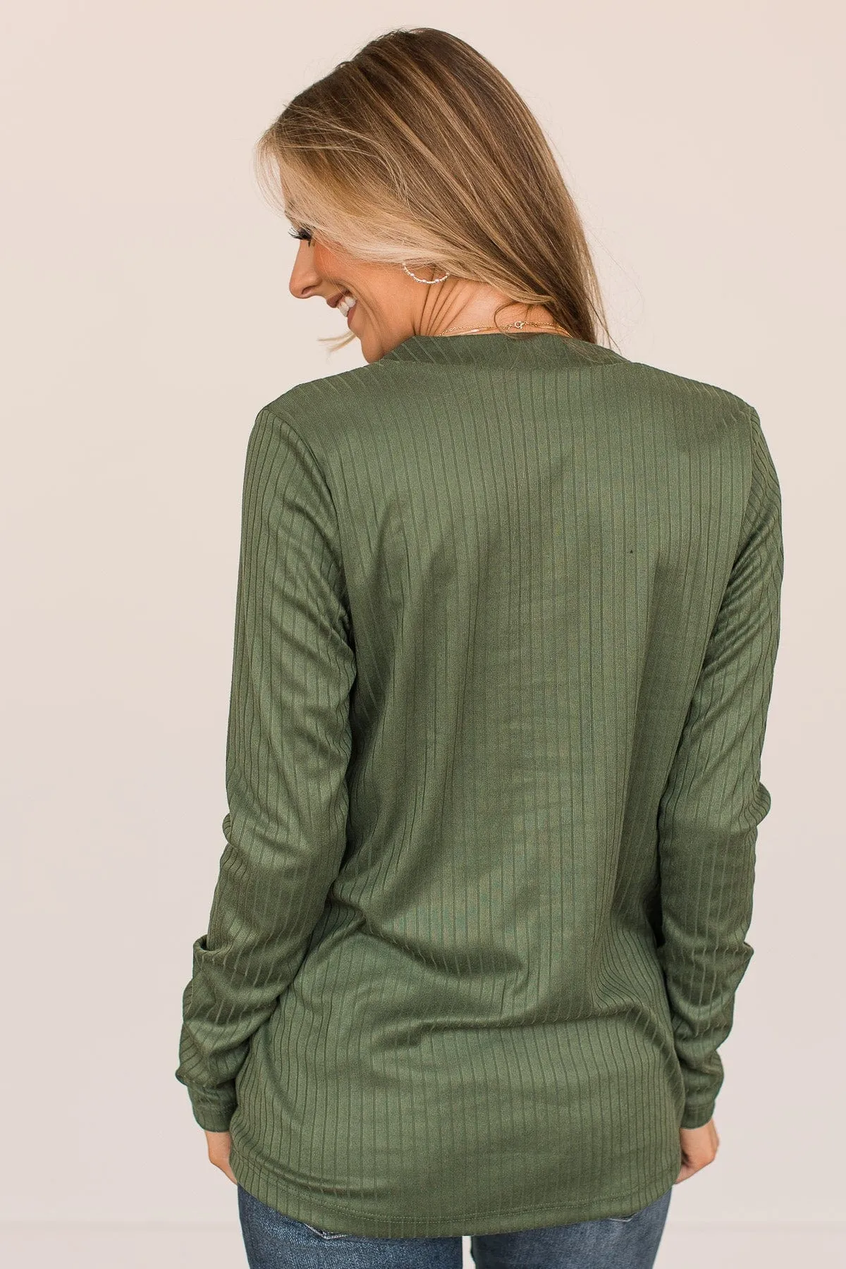 Happy For You Ribbed Knit Top- Olive
