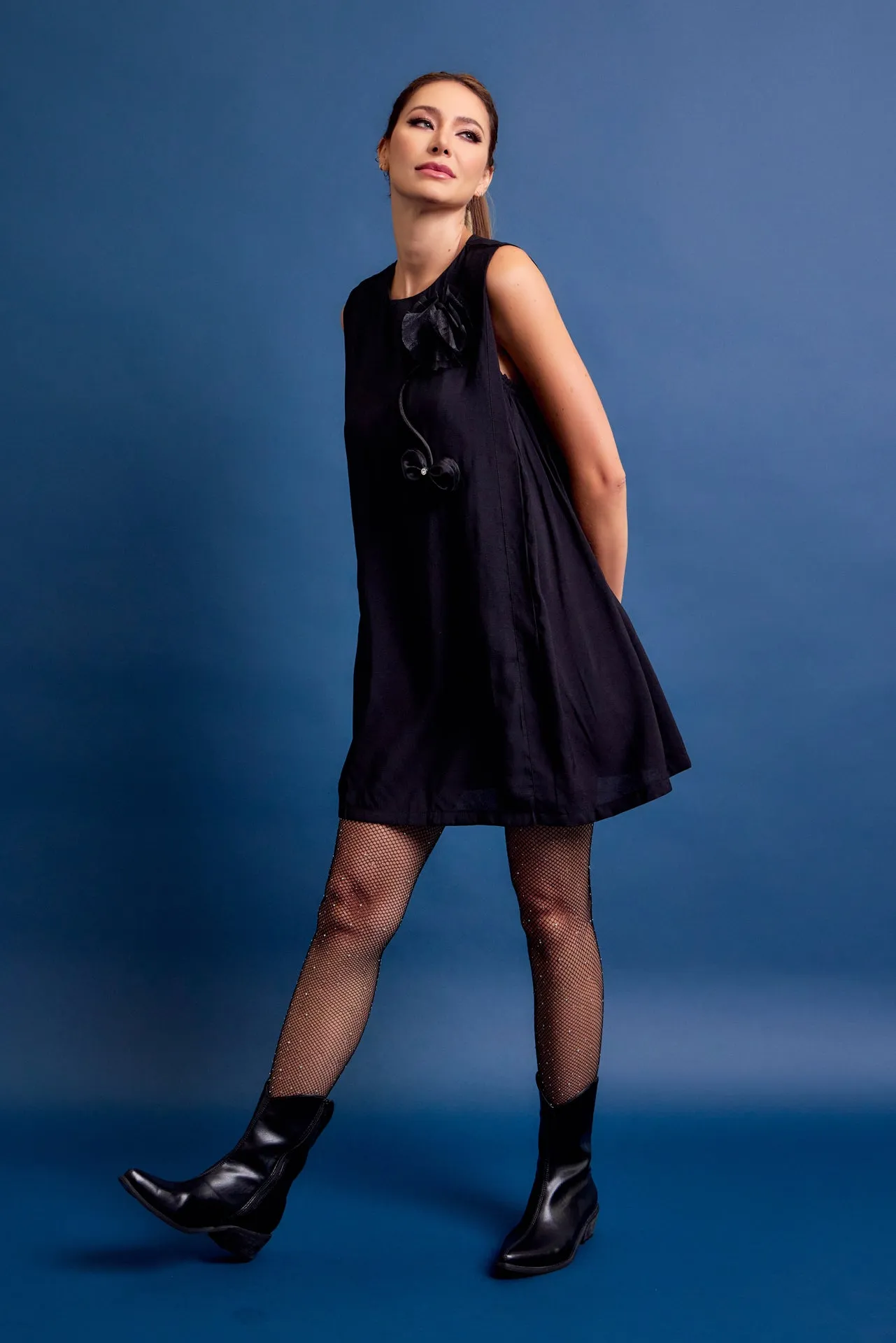 Helen Woven Sleeveless Dress with Trim
