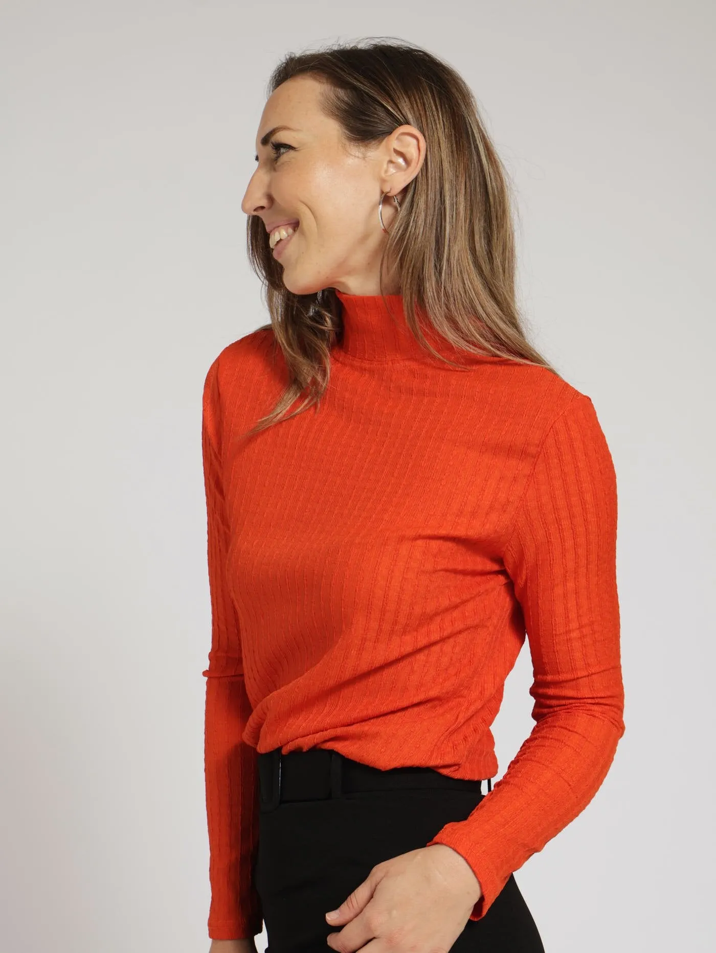 Hi Neck Fitted Blouse - Tangerine