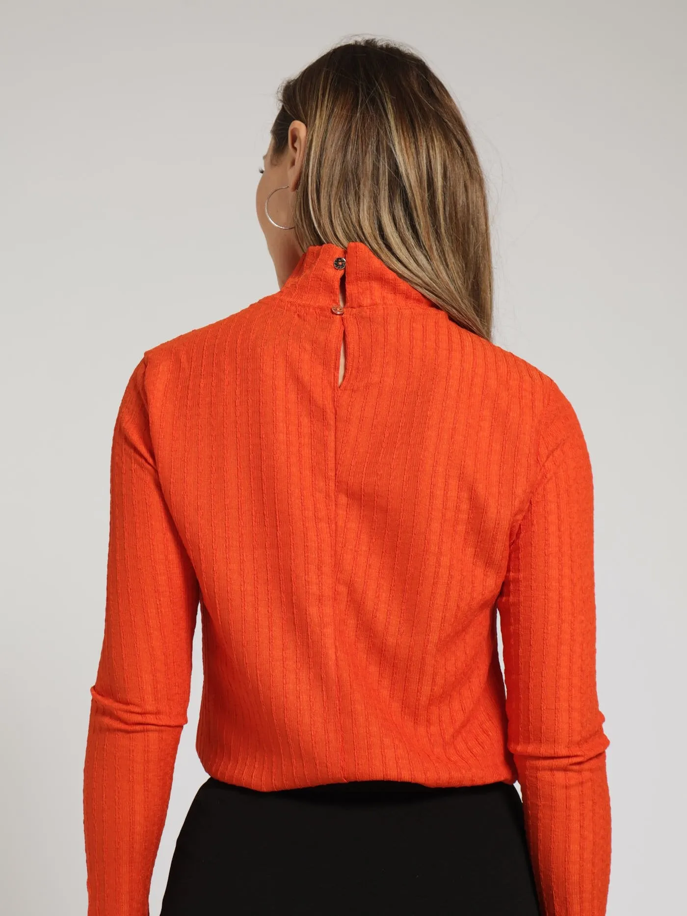 Hi Neck Fitted Blouse - Tangerine