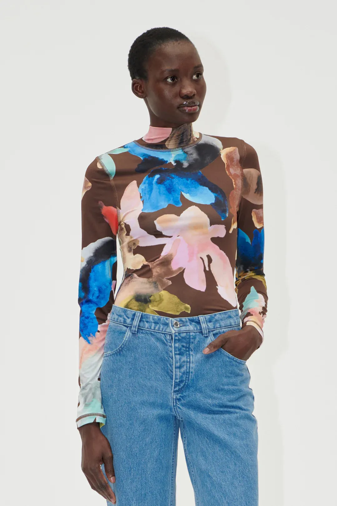 HIGH NECK COLLARED TOP | AQUARELLE GARDEN