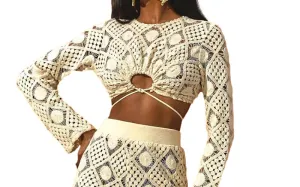 Hira Key Hole Crochet Crop-Hira High Rise Crochet Pants ::RET