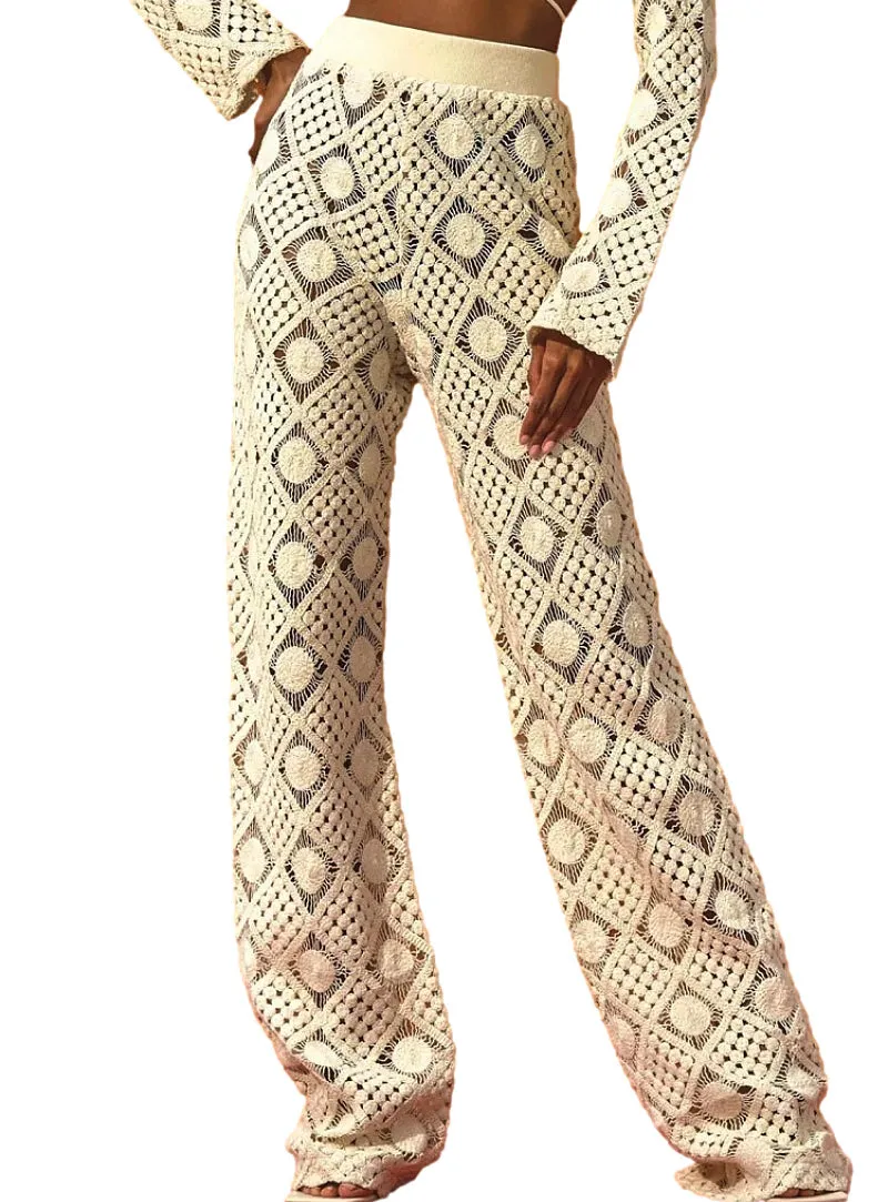 Hira Key Hole Crochet Crop-Hira High Rise Crochet Pants ::RET