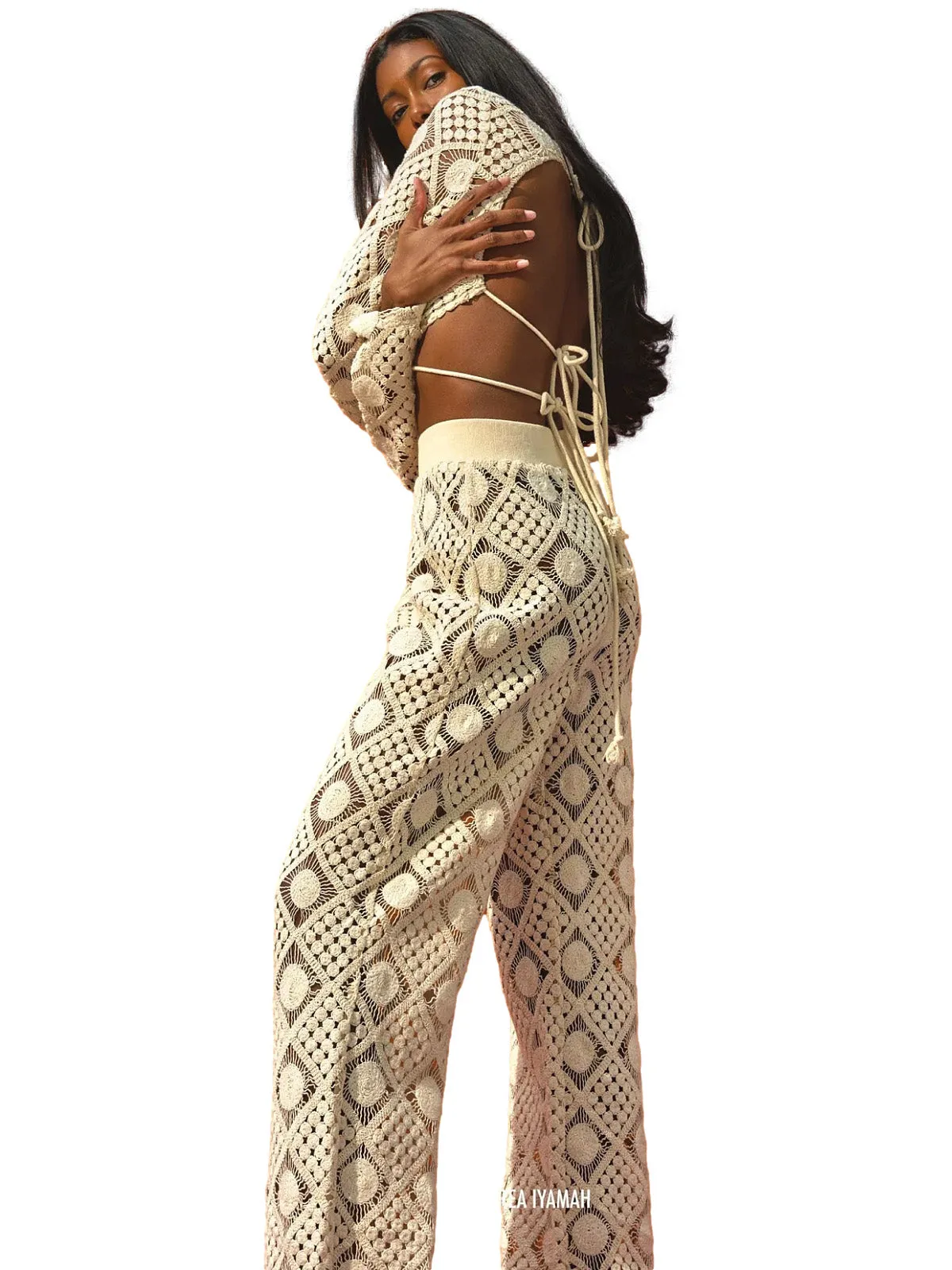 Hira Key Hole Crochet Crop-Hira High Rise Crochet Pants ::RET