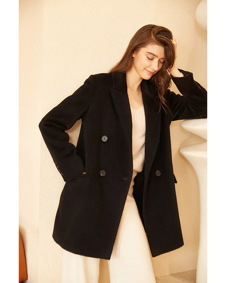 Hot selling customized design ladies winter and autumn double breasted cashmere wool alpaca Coat women