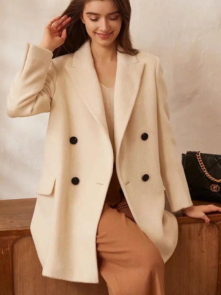 Hot selling customized design ladies winter and autumn double breasted cashmere wool alpaca Coat women