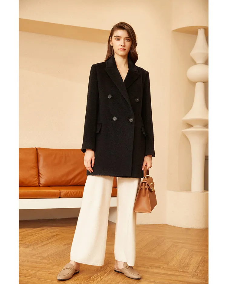 Hot selling customized design ladies winter and autumn double breasted cashmere wool alpaca Coat women