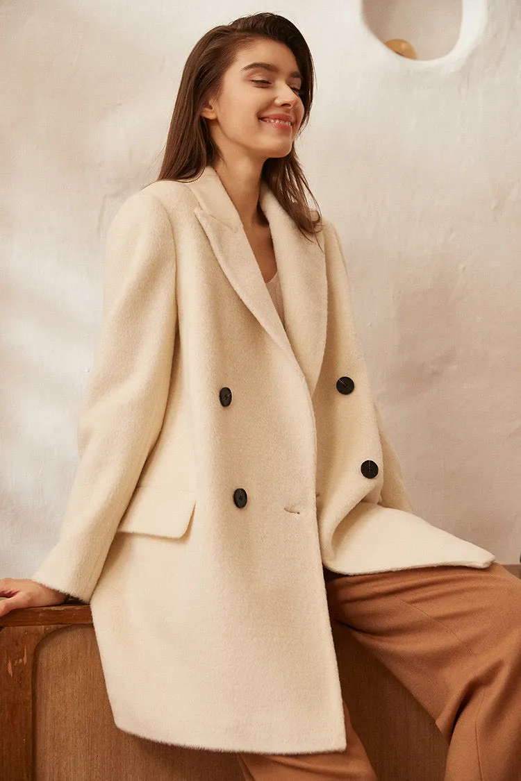 Hot selling customized design ladies winter and autumn double breasted cashmere wool alpaca Coat women